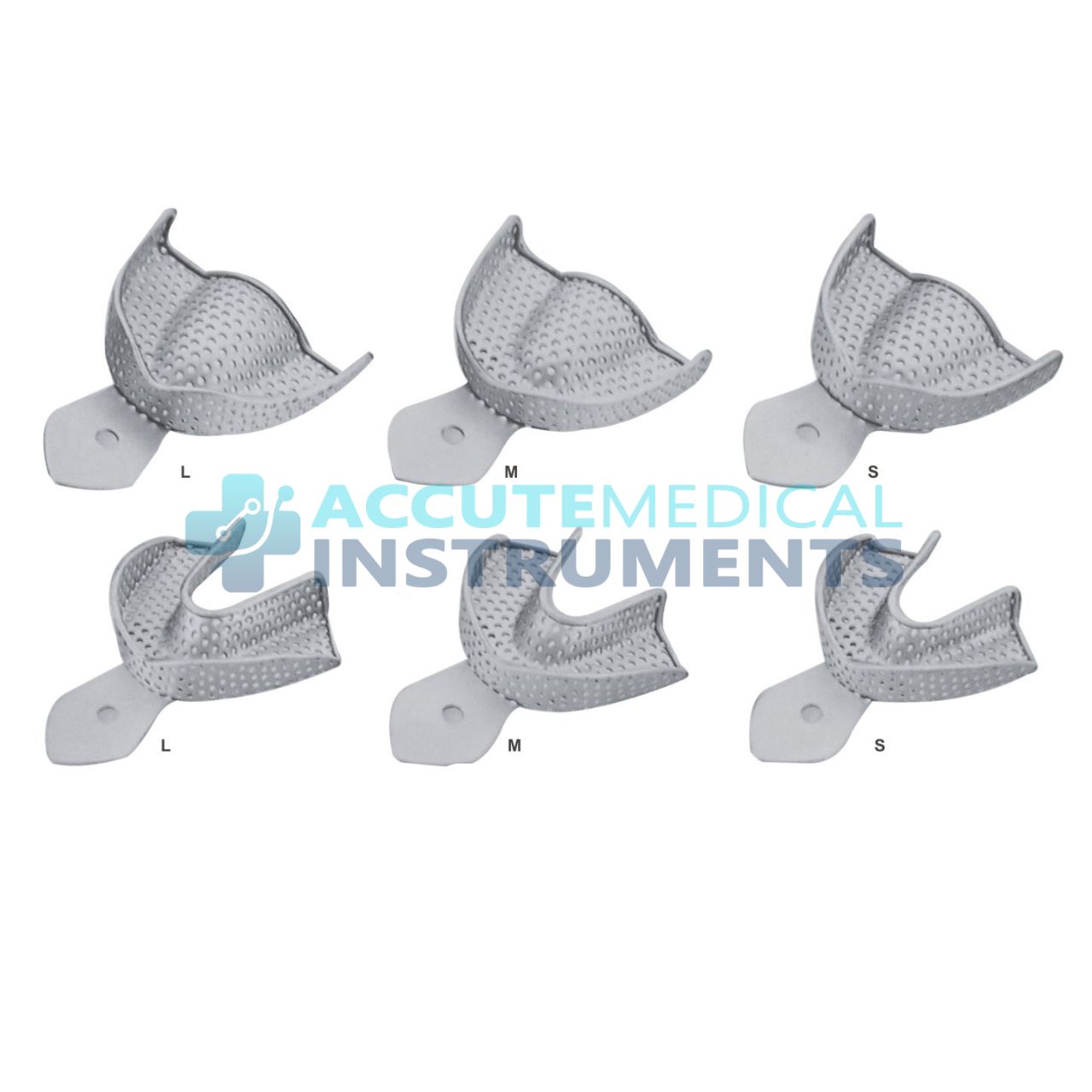 Perforated Impression Tray with RIM Lock – Upper & Lower (S, M, L) – 6 Piece Set